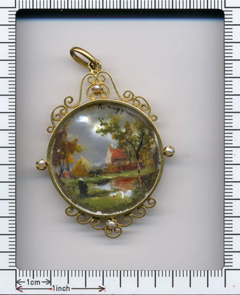 Gold pendant with painted miniature on either side (image 6 of 6)